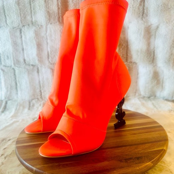 Cape Robbin Shoes - Cape Robbin Orange Open Toe Pull On Stretch Ankle Boots Money $ Heel